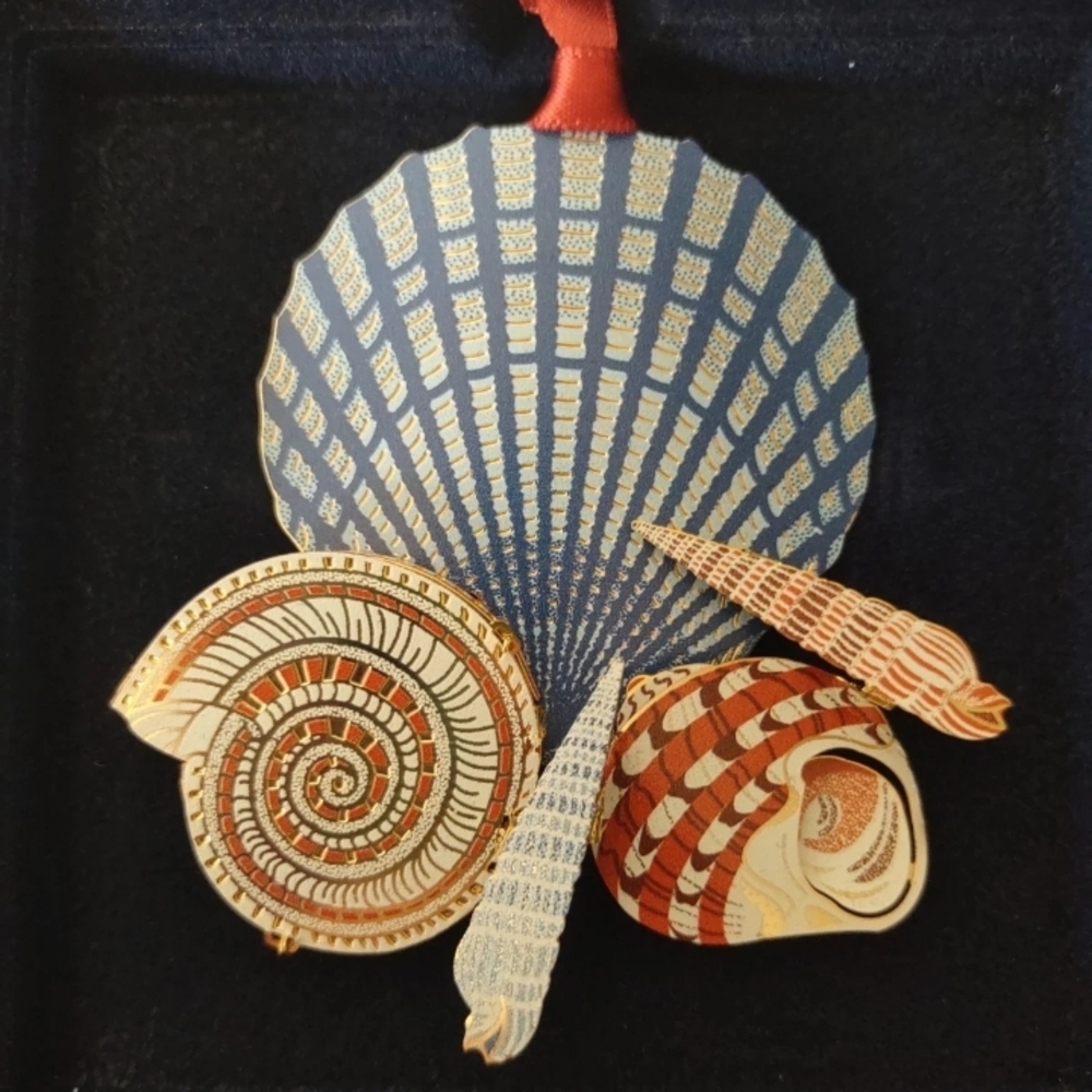 Vintage Christmas Ornament Baldwin Seashell By The Sea Shore 24k Gold Plated Bra